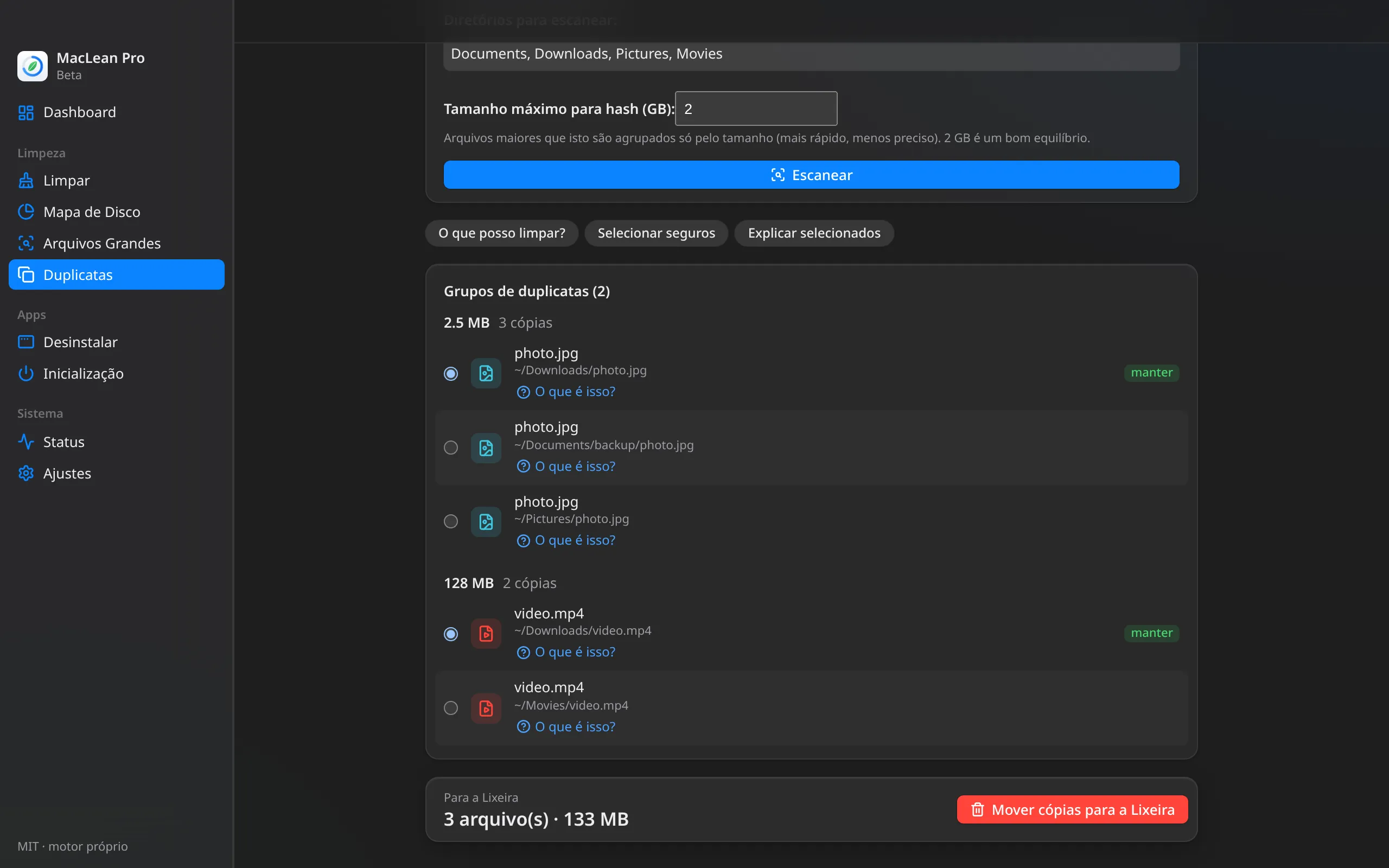 MacLean Pro — Duplicatas e fotos parecidas